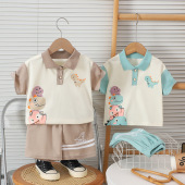 套装 短裤 男童夏装 卡通t恤polo衫 休闲运动服宝宝 洋气半袖 儿童短袖