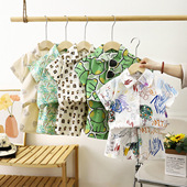 套装 洋气男童港风衬衣中大童衬衫 短袖 儿童夏季 T恤短裤 男孩痞帅潮