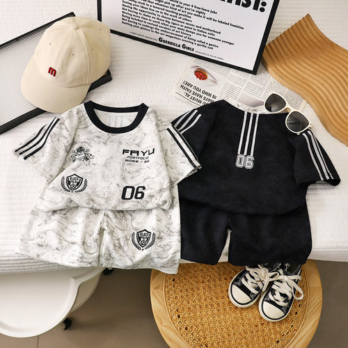 男童短袖套装夏季薄款速干衣t恤短裤男孩宝宝洋气儿童足球运动服