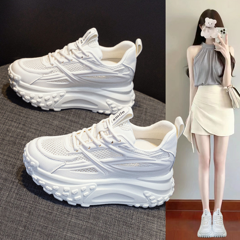 香港厚底小白鞋子女鞋2026新款春季爆款透气内增高8cm运动老爹鞋