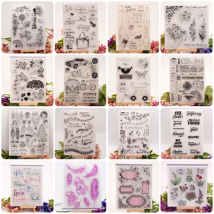 手帐透明硅胶印章鲜花蜜罐酒瓶包包羽毛卡片相册打底装饰橡皮章