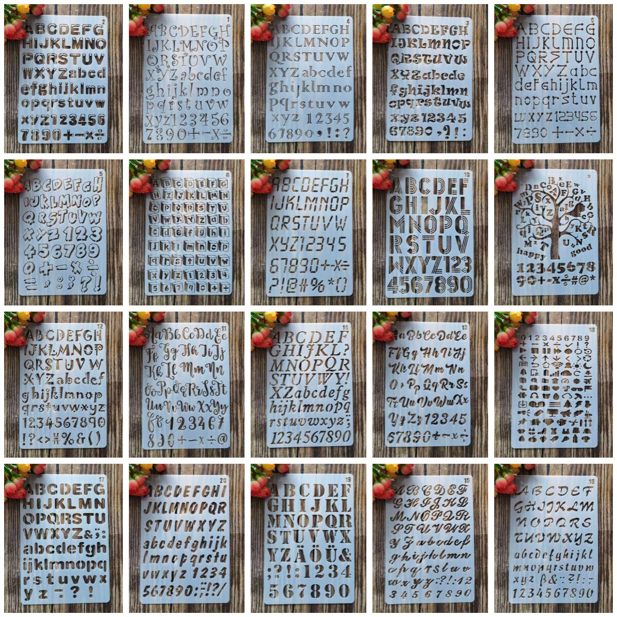 20张英文字母数字塑料镂空绘画模板DIY个性字母组合手抄报花边尺