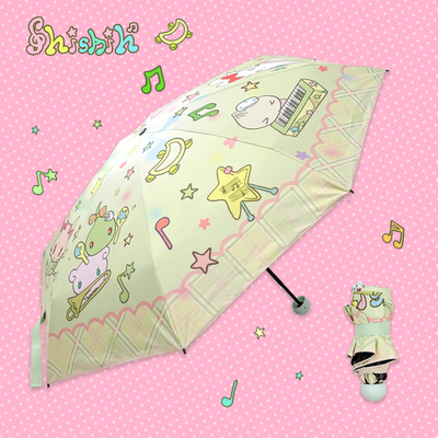 现货重量230g黑胶UPF55+遮阳伞晴雨两用轻便胶囊伞可爱插画鸟鸟一