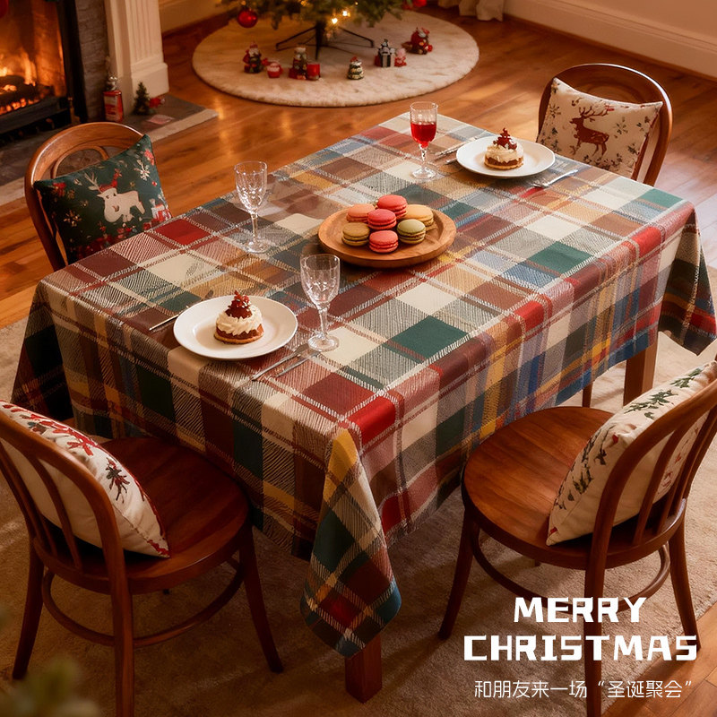 圣诞节桌布格纹桌布红色喜庆新年餐厅节日氛围感装饰家用餐桌布