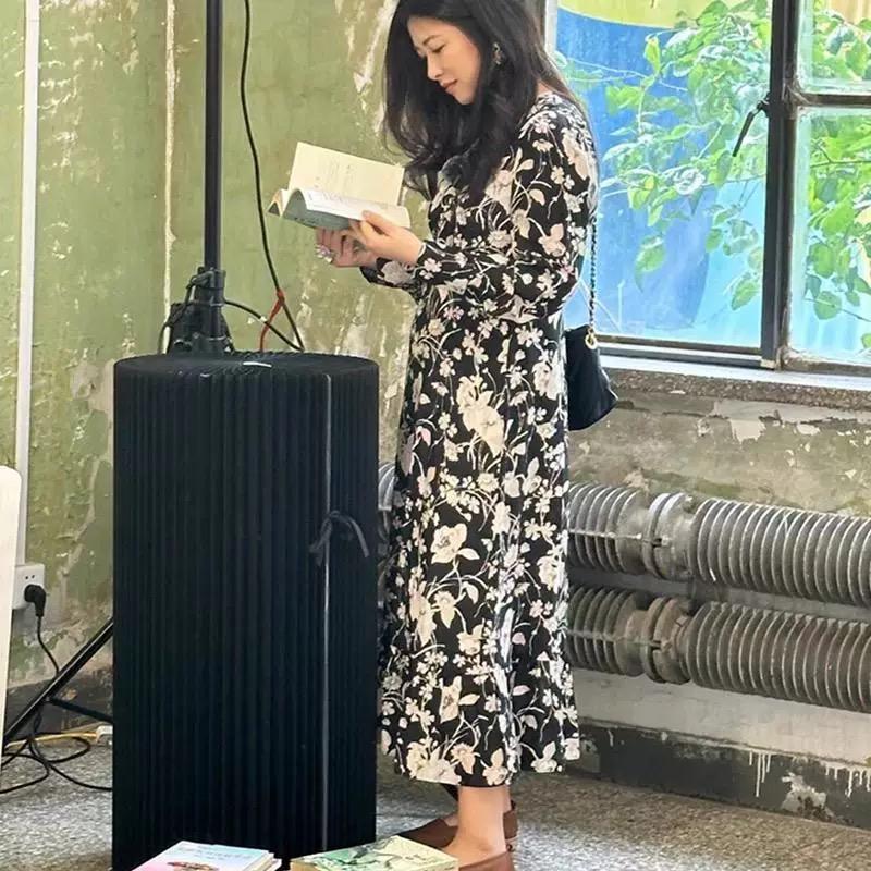 朱珠同款原单长连衣裙黑白山茶花