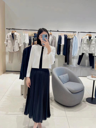 海外订单纯尾TH2024新款三醋酸混纺无扣短款夹克外套女通勤气质白