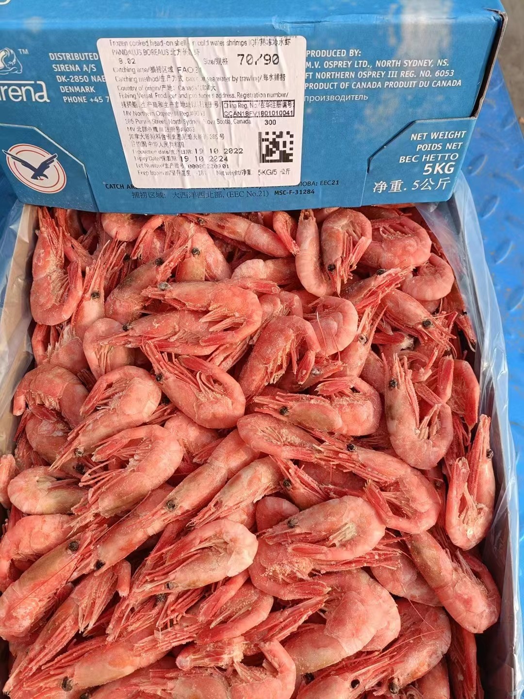 没人鱼加拿大格陵兰北极冰虾70-90规格10斤装刺身甜虾腹头籽甜虾