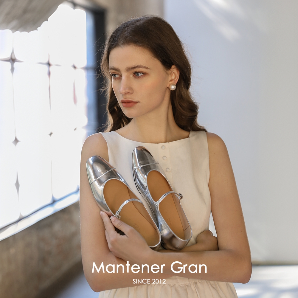 MantenerGran 玛丽珍女鞋2025春季气质银色单鞋一字扣带小皮鞋