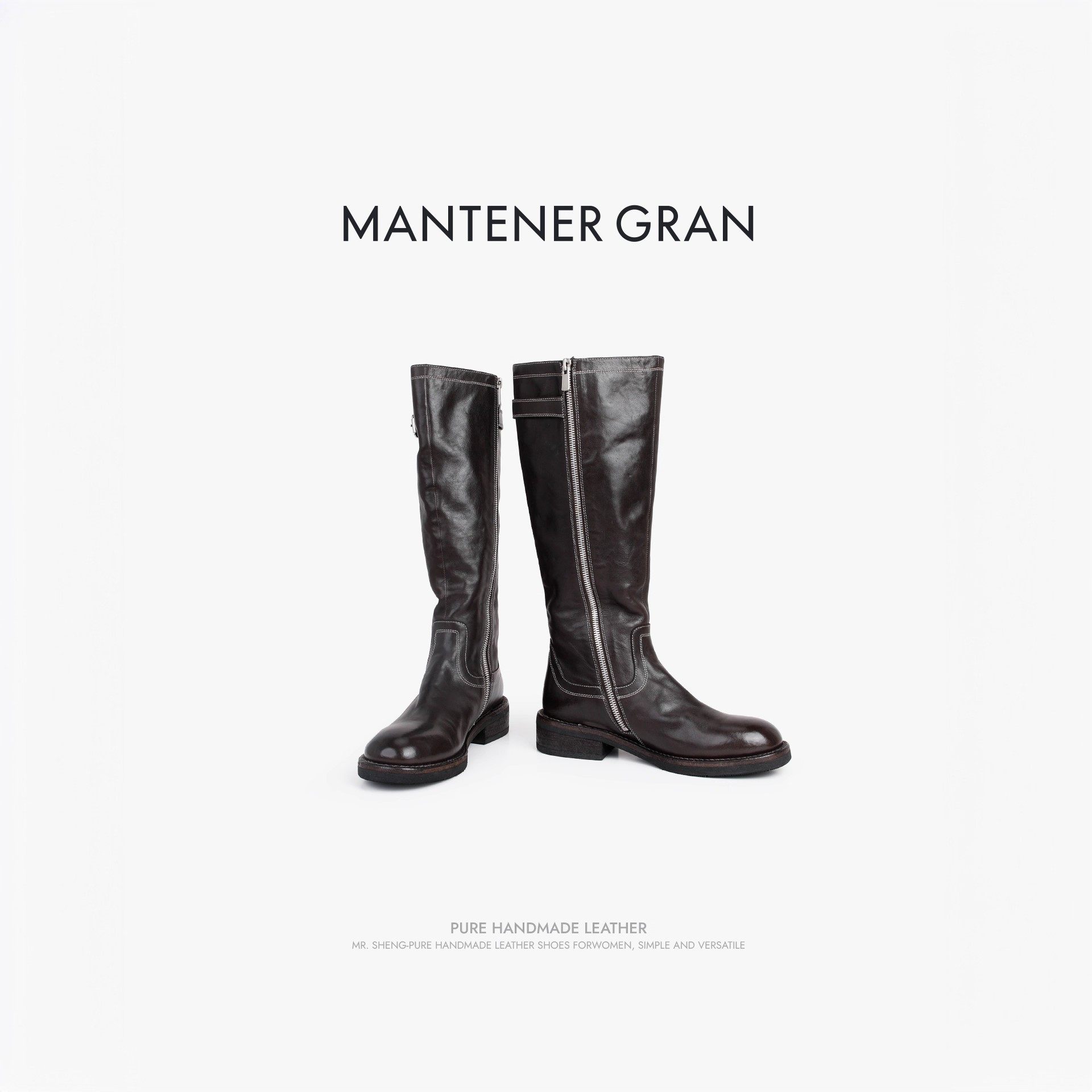 MantenerGran 牛皮骑士靴子女秋冬季不过膝长筒靴舒适高靴 MG女鞋