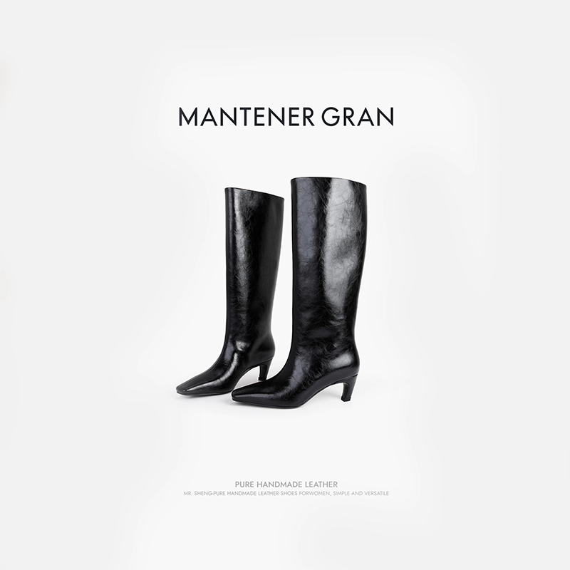 MantenerGran秋冬靴子女长筒靴真皮高筒骑士靴黑色高跟靴 MG女鞋