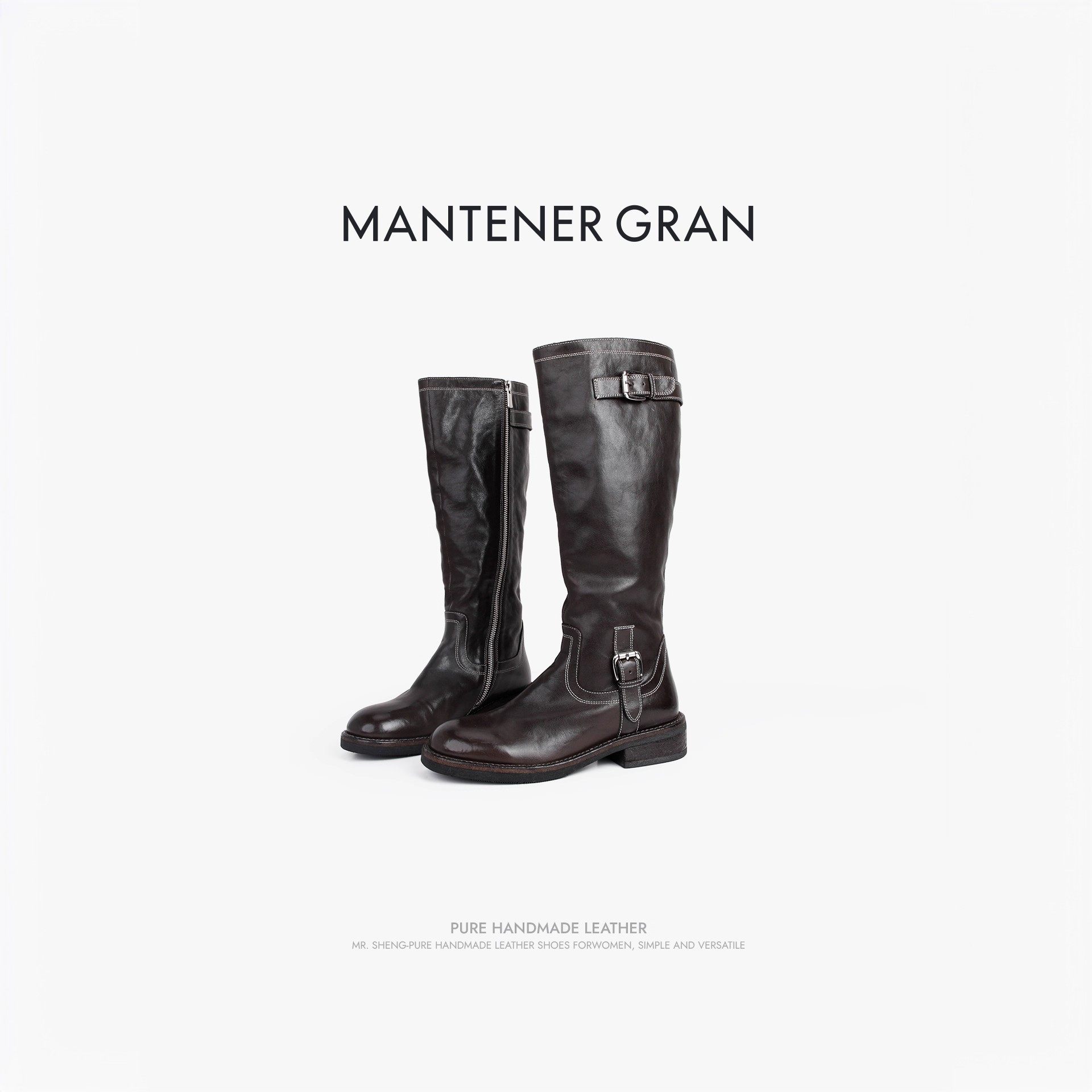 MantenerGran 牛皮骑士靴子女秋冬季不过膝长筒靴舒适高靴 MG女鞋