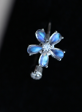 天然月光石戒指指环925纯银镀白金活口求婚送女友礼物 圣诞礼