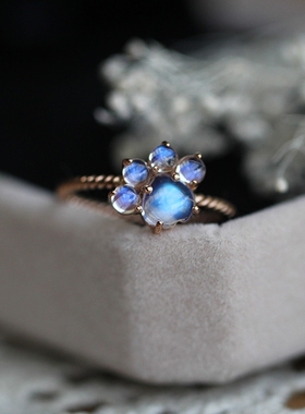 天然冰种月光石戒指猫爪萌宠闺蜜