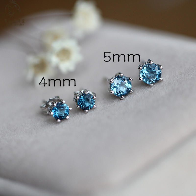 天然小清新托帕石耳钉925纯银女