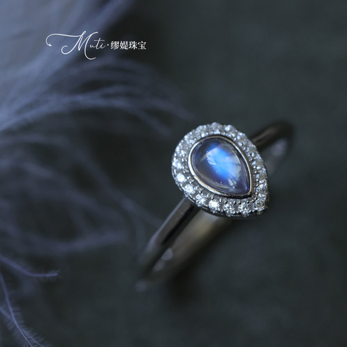 天然月光石简约纯银戒指