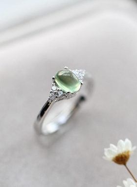 925纯银天然葡萄石戒指 指环女食指 尾戒子简约 生日 礼物送女友