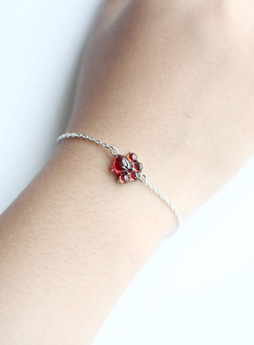 天然红石榴石手链猫爪女925纯银