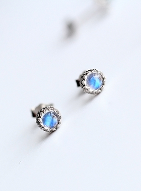 天然月光石托帕石石榴石s925纯银皇冠耳钉简约 女 小巧耳饰防过敏