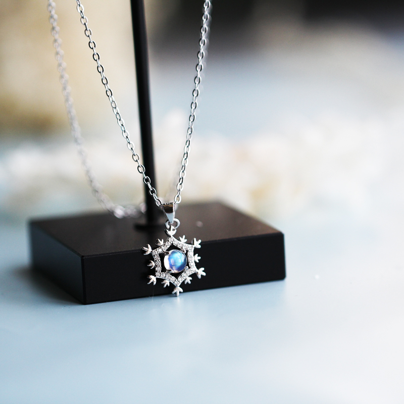 雪花天然月光石日韩简约森系项链