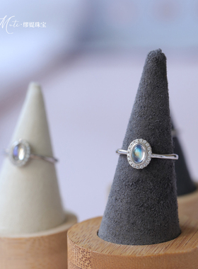 缪媞珠宝天然月光石戒指s925纯银镀白金女戒指指环精致简约