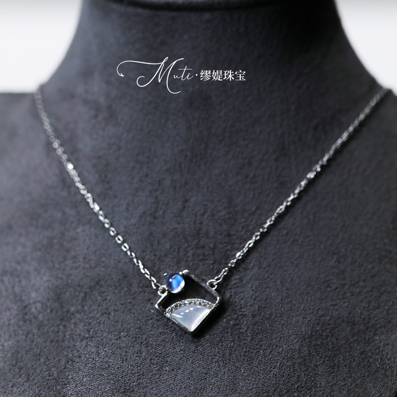 温婉优雅天然月光石贝母项链纯银轻奢小众气质饰品链长40+5延长链