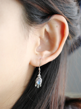 天然月光石捕梦网元素耳钩 S925纯银耳环女 森系幸运耳环饰品百搭