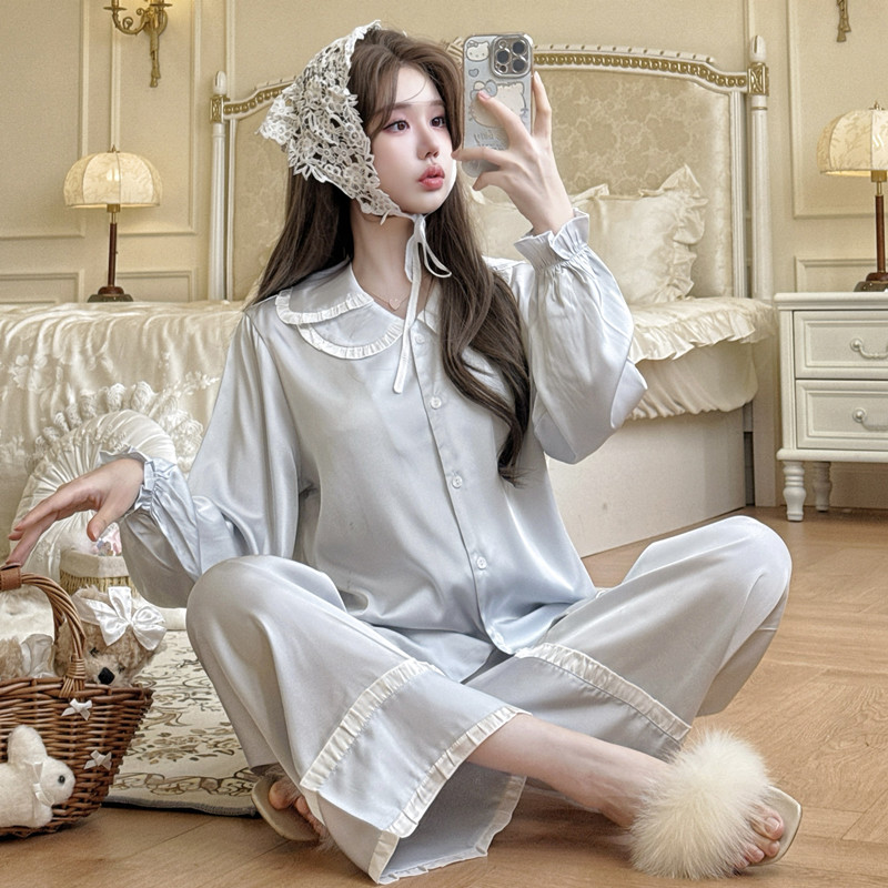 法式轻奢甜美睡衣女冰雪丝春秋季长袖高级感丝绸家居服套装可外穿