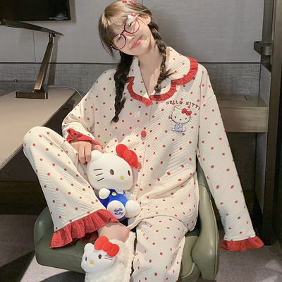 2025新款HelloKitty凯蒂猫睡衣女秋冬空气棉波点家居服套装可爱