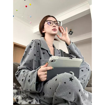 2025年冬季新款德绒长袖睡衣女套装秋冬保暖开衫两件套家居服