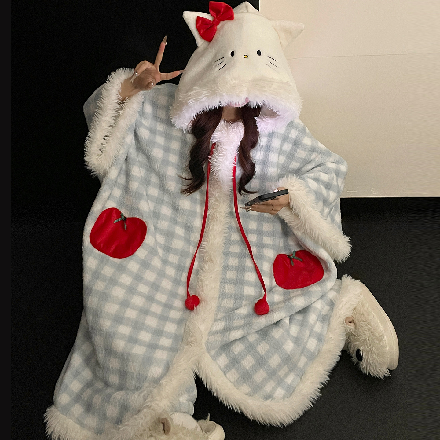 斗篷睡袍套装珊瑚绒睡衣女秋冬连帽家居服高级感小众保暖长袍