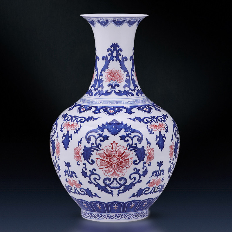 景德镇陶瓷器青花瓷花瓶摆件现代中式家居客厅装饰插花电视柜饰品 猪猪侠淘宝客