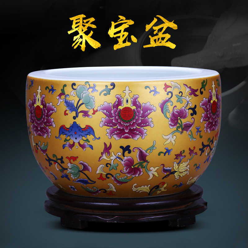 景德镇陶瓷器聚宝盆缸鱼缸客厅玄关装饰摆件养睡莲盆家居饰品摆设