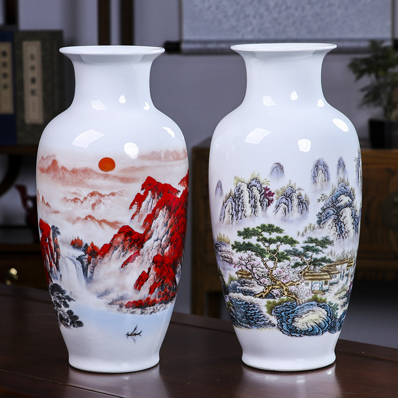 景德镇陶瓷器花瓶摆件客厅插花中式家居酒柜装饰品高级感鸿运当头