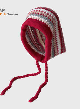 小红帽粗毛线手工针织帽