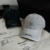 chi s韩国设计师款 潮牌棒球帽男女水洗做旧破洞刺绣简约鸭舌帽子