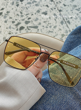 2022小红书同款金属方框墨镜女圆脸显瘦黄色大框太阳镜男防紫外线