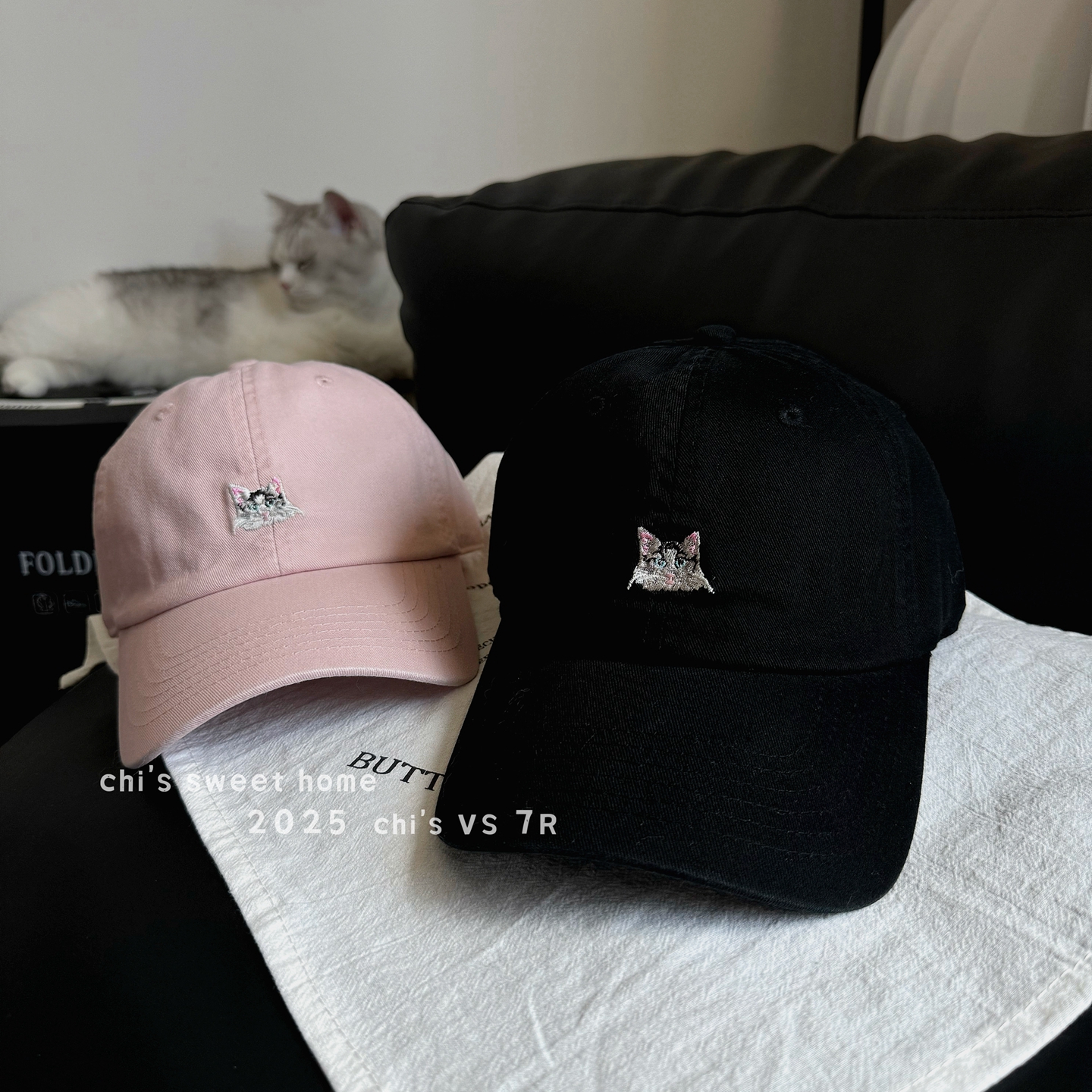 2025新款甜美可爱猫咪刺绣棒球帽