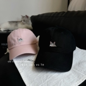2025新款 甜美可爱猫咪刺绣棒球帽女韩版 简约复古显脸小鸭舌帽子潮