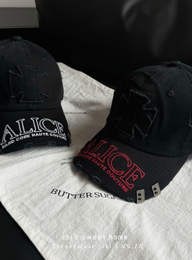 复古重工十字字母刺绣防晒棒球帽