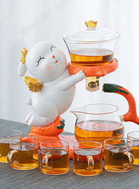 玉兔纳福磁力茶具懒式全自动茶具家用玻璃功夫茶杯防烫过滤器