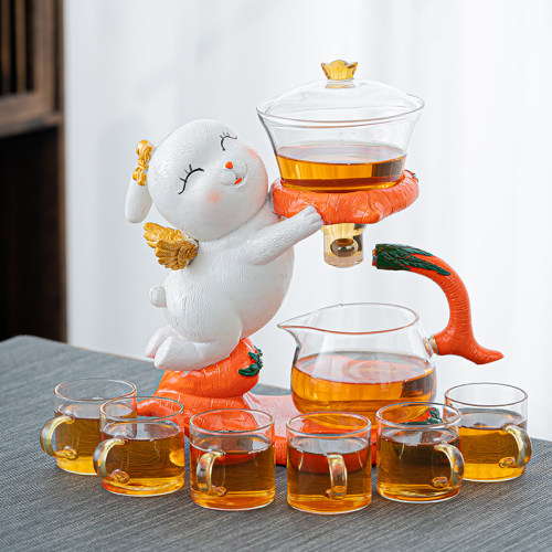 玉兔纳福磁吸出茶不烫手自动茶具
