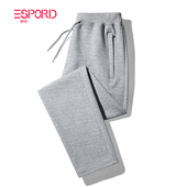 男休闲裤 浅灰色运动裤 子宽松中年秋冬季 纯棉直筒卫裤 加绒全棉长裤