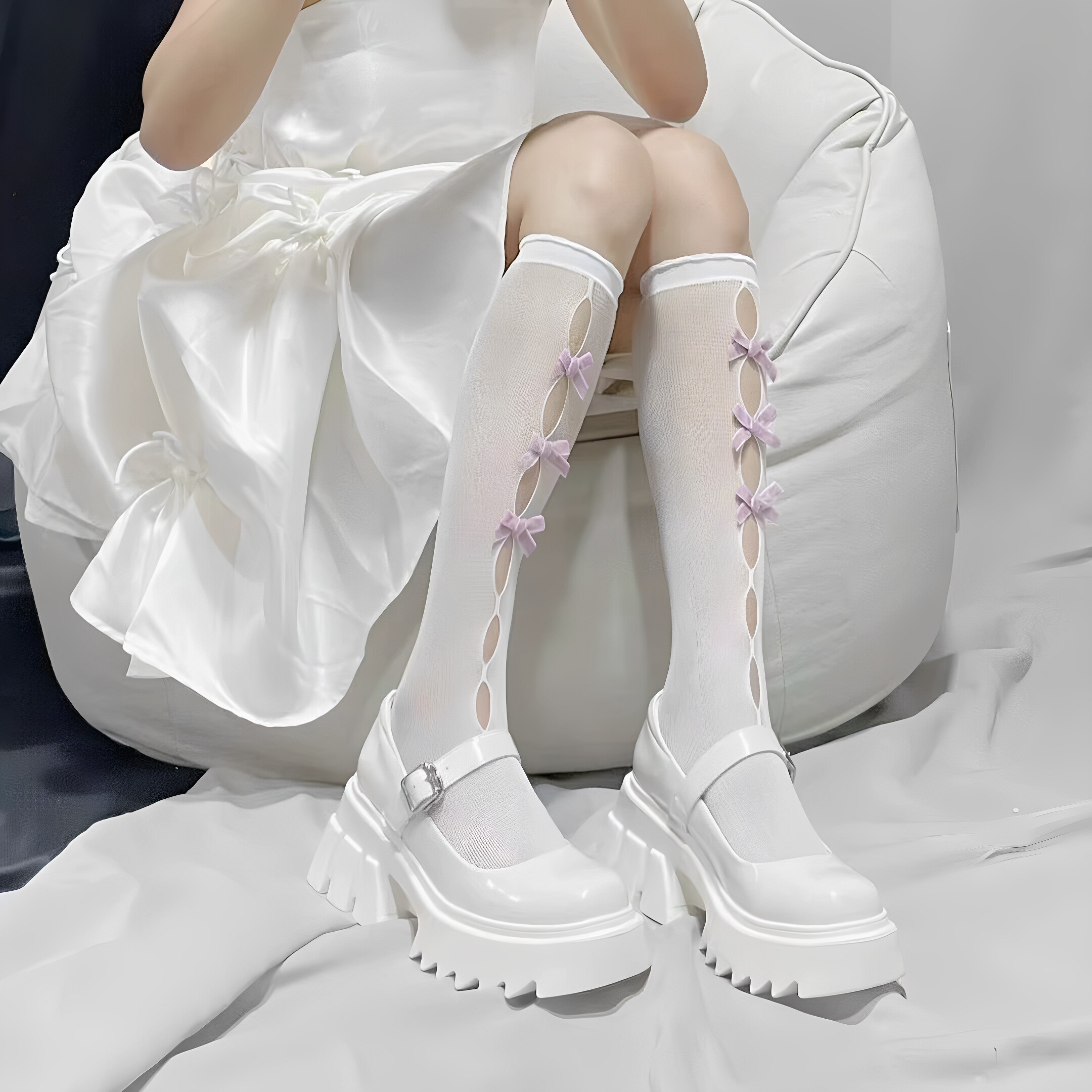 Lolita薄款中筒袜夏季镂空渔网