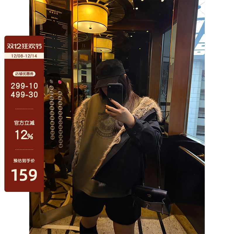 铅笔小鑫大码女装美式复古松弛感时髦印花宽松显瘦T恤