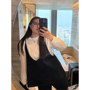 宽松搭配 叠穿公式 复古皮马甲 女装 铅笔小鑫大码