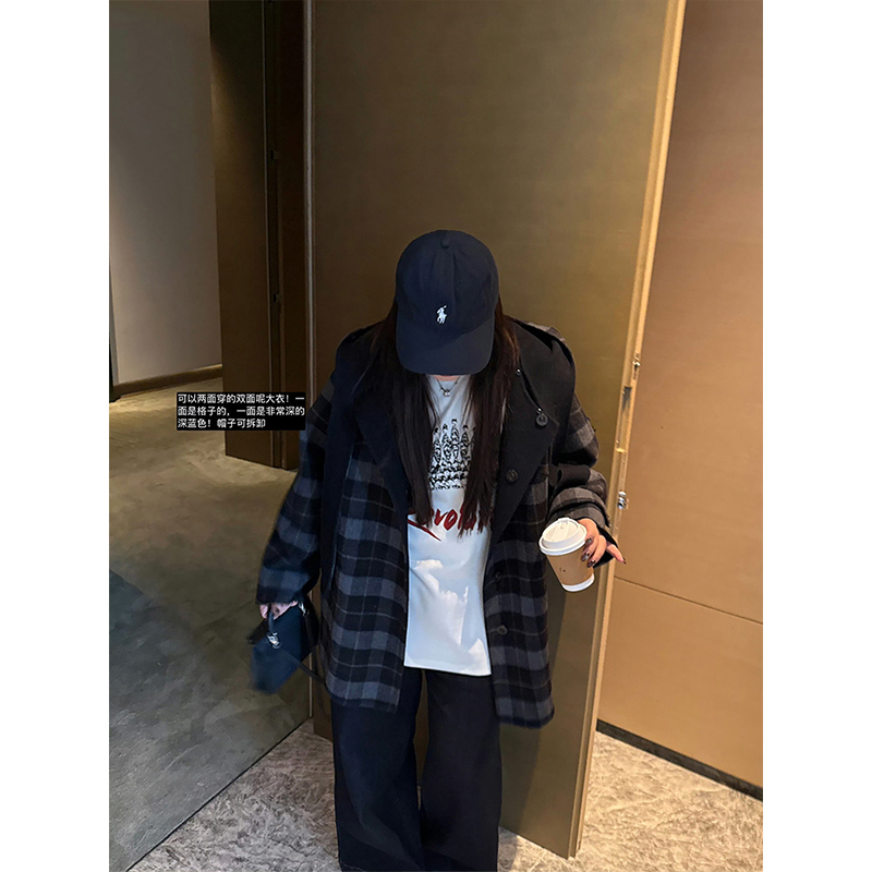 铅笔小鑫大码女装两面穿 经典格纹 保暖高品质羊绒外套显瘦