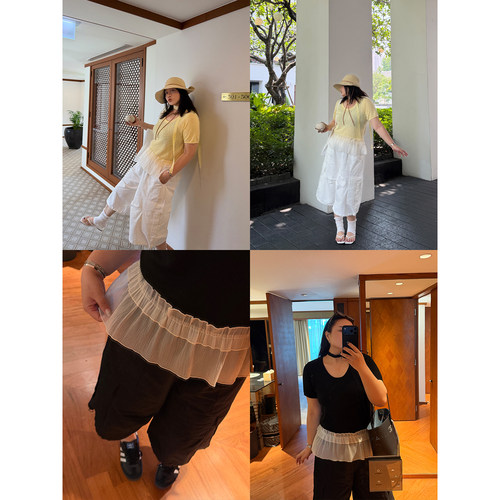 铅笔小鑫大码女装法式调调性感蕾丝拼接荷叶边修身T恤