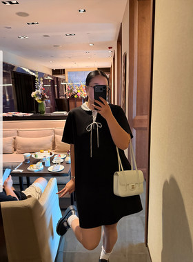 铅笔小鑫大码女装精致撞色小娃娃领直筒松弛连衣裙