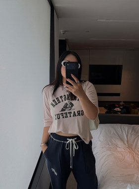 现货！铅笔小鑫大码女装圆领亲肤休闲英文小狗印花中袖T恤