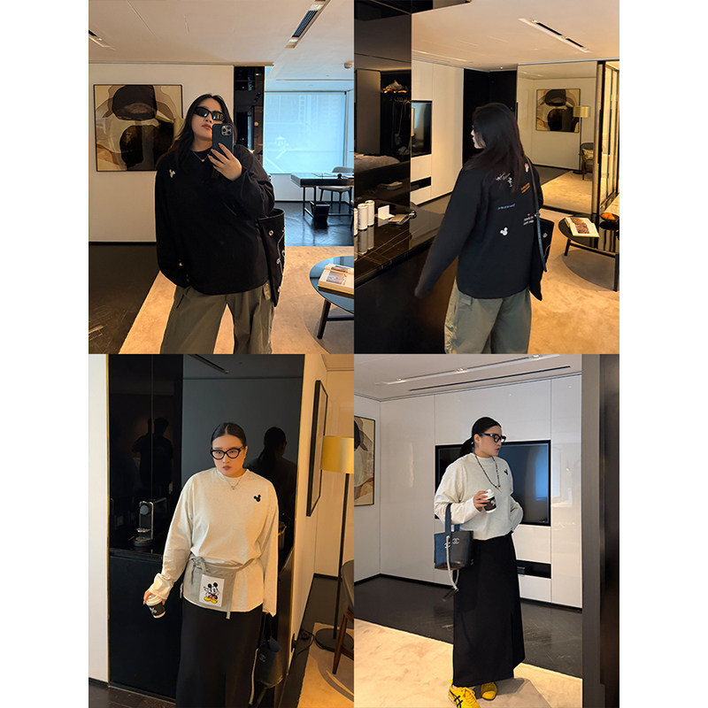 铅笔小鑫大码女装简约好穿潮趣卡通个性字母印花T恤